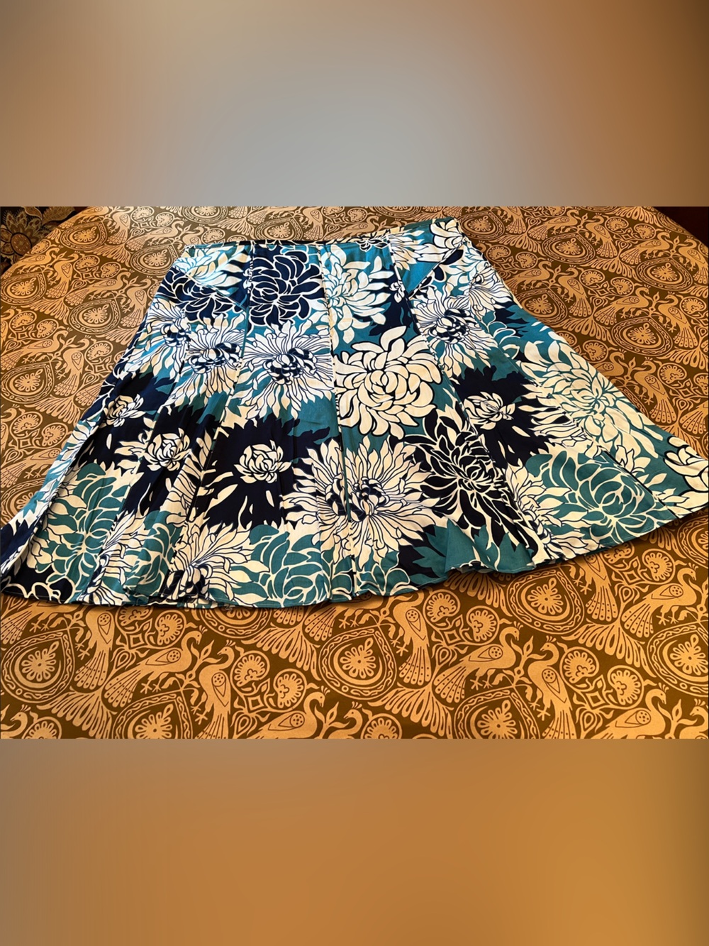 Ann Taylor Floral A-Line Skirt in Blue, Navy & White